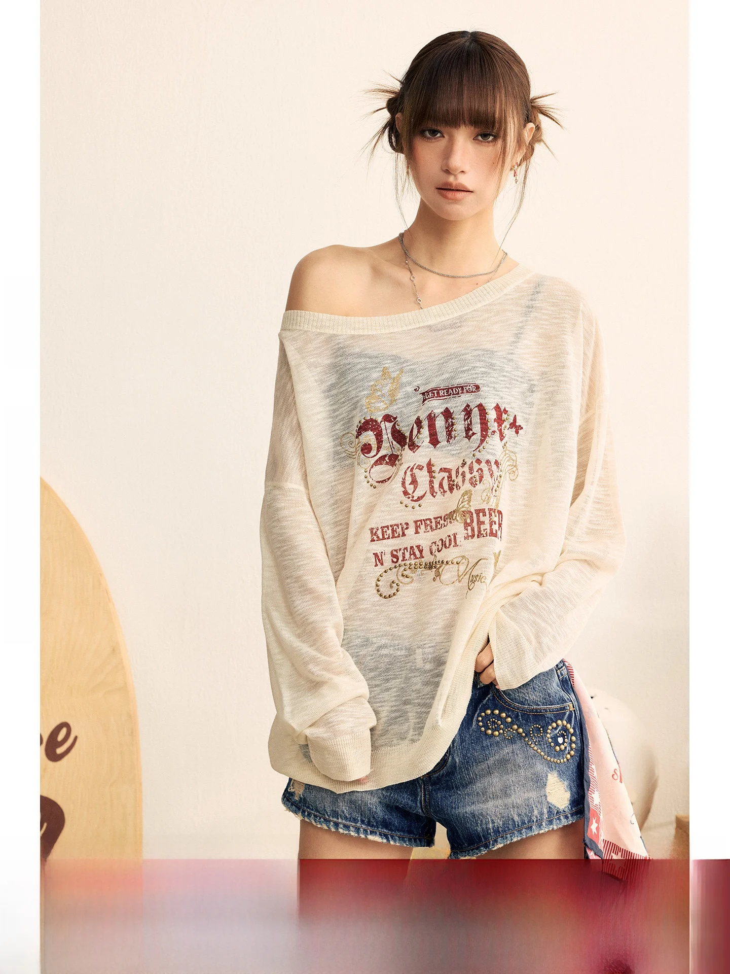

BeerBro Festival-Themed Spicy Girl Sloped oulder Thin American Print Rhinestone Loose Long Sve Cover up Women's Sweater