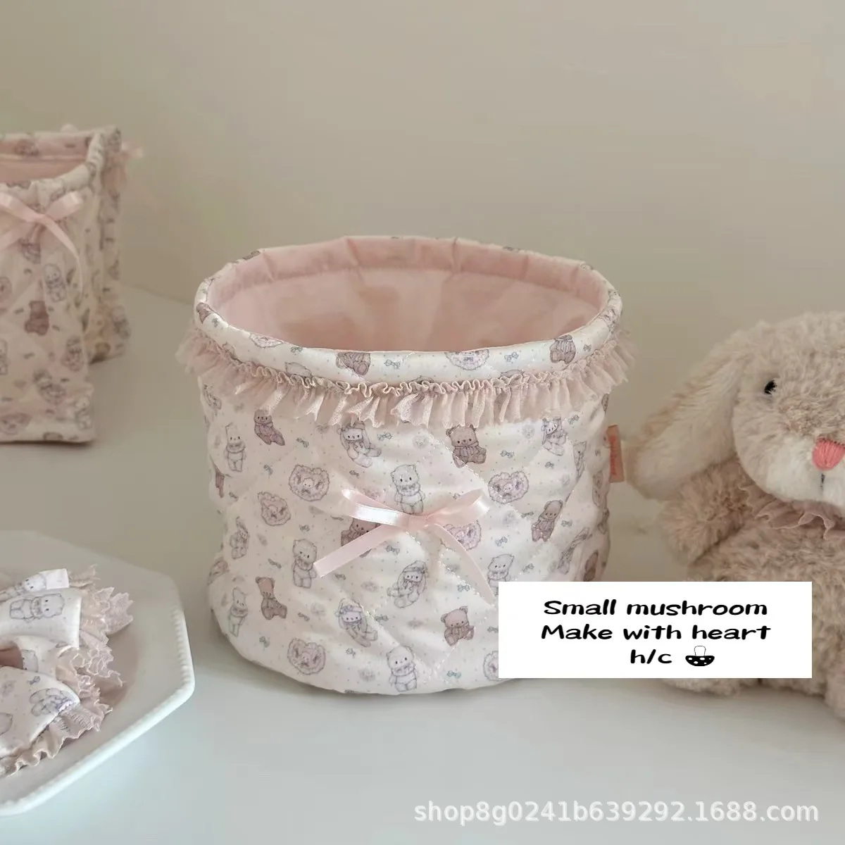 حالمة فتاة مستطيلة الساتان سلة التخزين منظم سطح المكتب سلة التخزين الدب الوردي ديكور المنزل أساسيات السفر