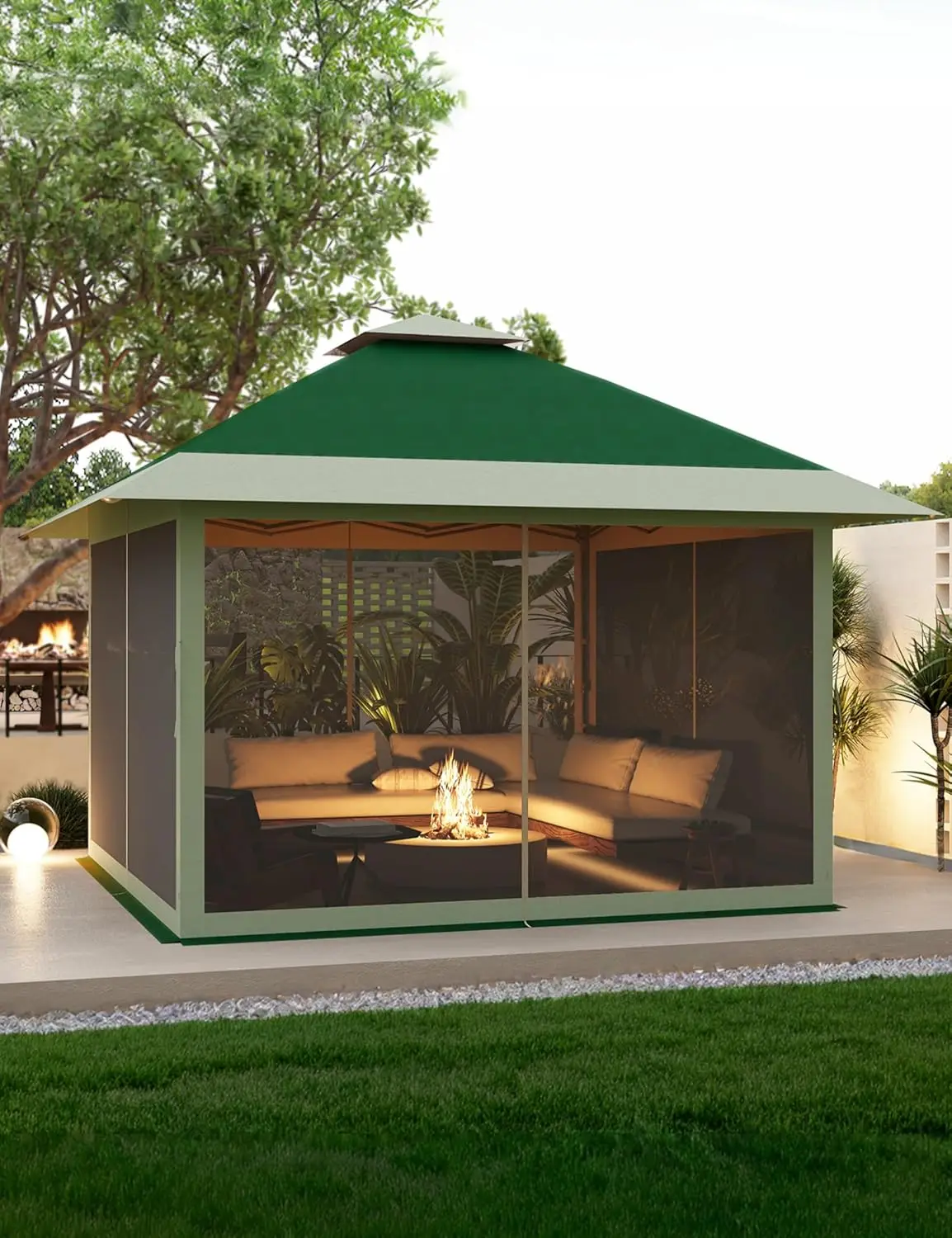 

13x13 всплывающая беседка с навесом для улицы и москитной сеткой, 4-местная палатка для мгновенной беседки для газона, сада, террасы на заднем дворе