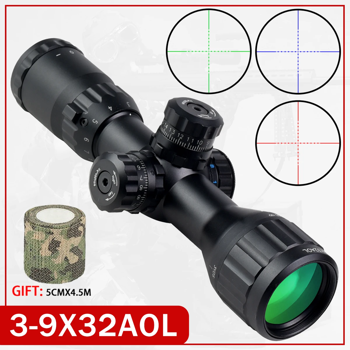 Tactical 3-9x32 AOL Optics Sight Second Focal Plane Hunting Riflescope Airsoft Sight Cross Reticle Scope 11mm/20mm Rail Mount