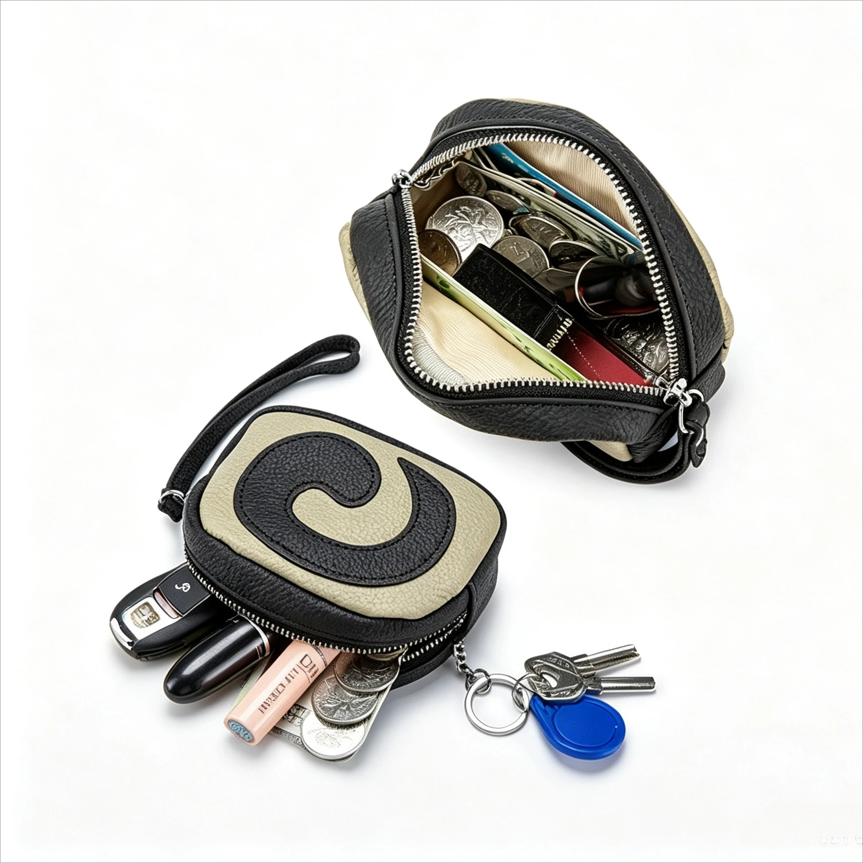 Soft Leather Swiss Roll Design Zipper Coin Pouch Portable Change organizer Coin Purse For Keys Earbuds Small Daily Stuff Storage