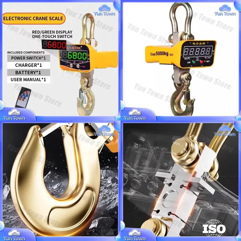 Electronic Crane Scale for 5T 3T 10T Capacity High Precision Wireless Hook Scale with One Click Display Switch for Industrial