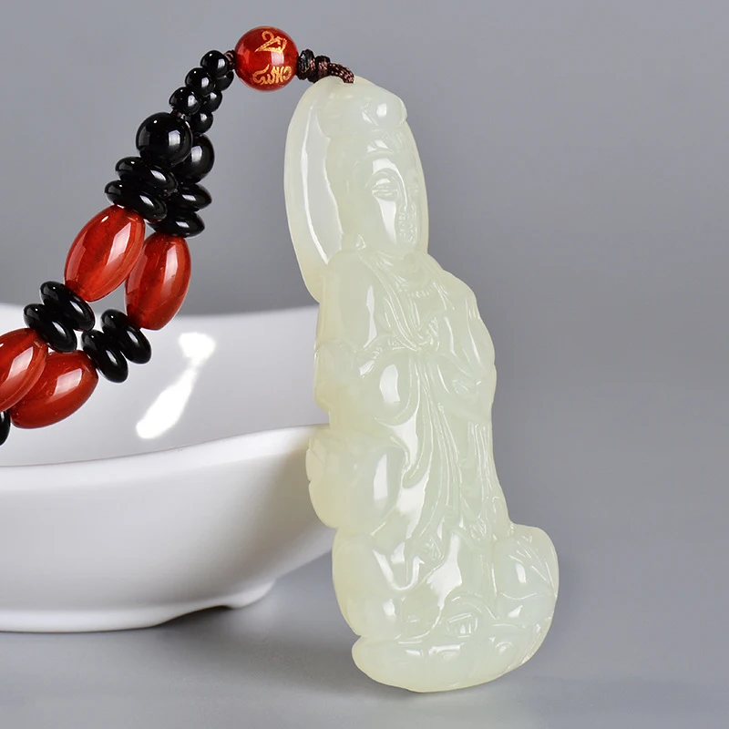 Double-sided Hotan Standing Men, Three-dimensional Guanyin Jade Pendant Jewelry