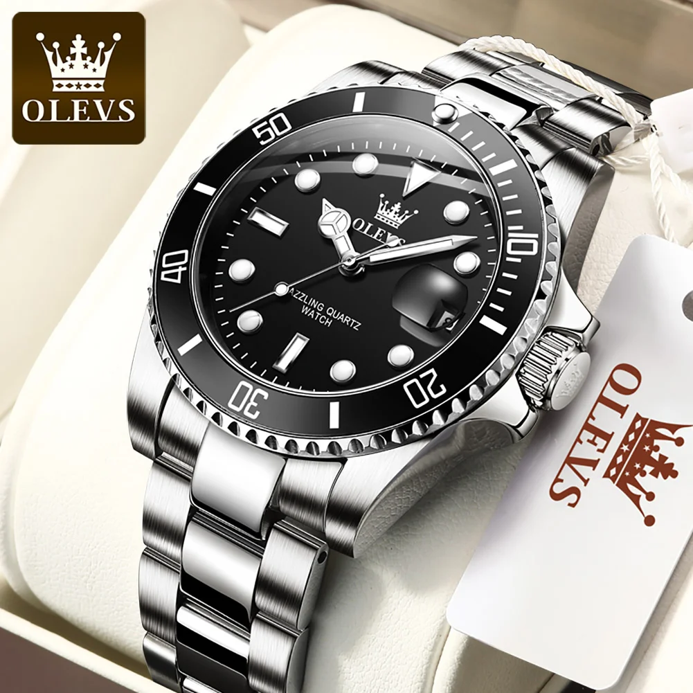 OLEVS Men's Watch Luxury Top Brand One-Way Rotating Outer Ring Design Quartz Watch for Men Auto Date Waterproof Wrist Watches