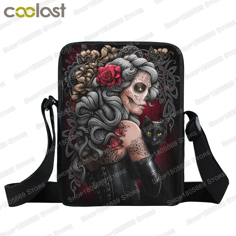 Dark Gothic Angel Skull Messenger Bag Girls Ladies Shoulder Bags Grim Reaper Punk Women Handbag Cross Bag Girls Satchel Bookbag