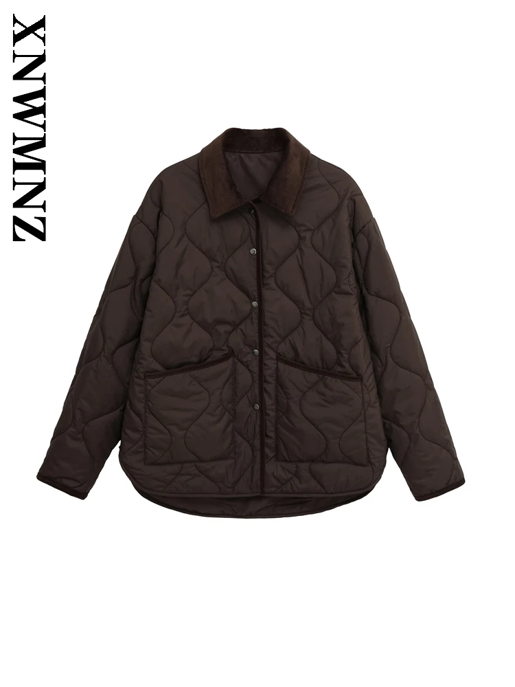 

XNWMNZ 2025 осенняя новая женская винтажная куртка с отложным воротником и длинными рукавами, повседневное женское коричневое однобортное пальто