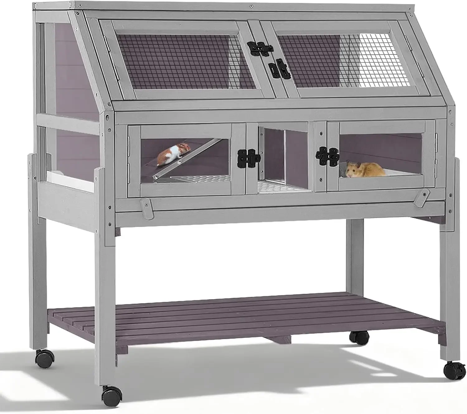 Large Guinea Pig Cage with 4 Support Feet & Wheels, Anti-Chew Small Animal Cage for Hamsters, Rats, Chinchillas, Includes Deep L