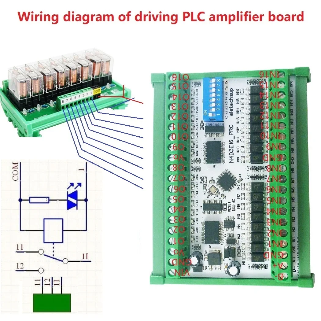 

16ch Bidirectional Full-duplex Transparent Transmission of Digital IO RS485 Modbus RTU Module N4D3E16 Pro DIP Switch Board