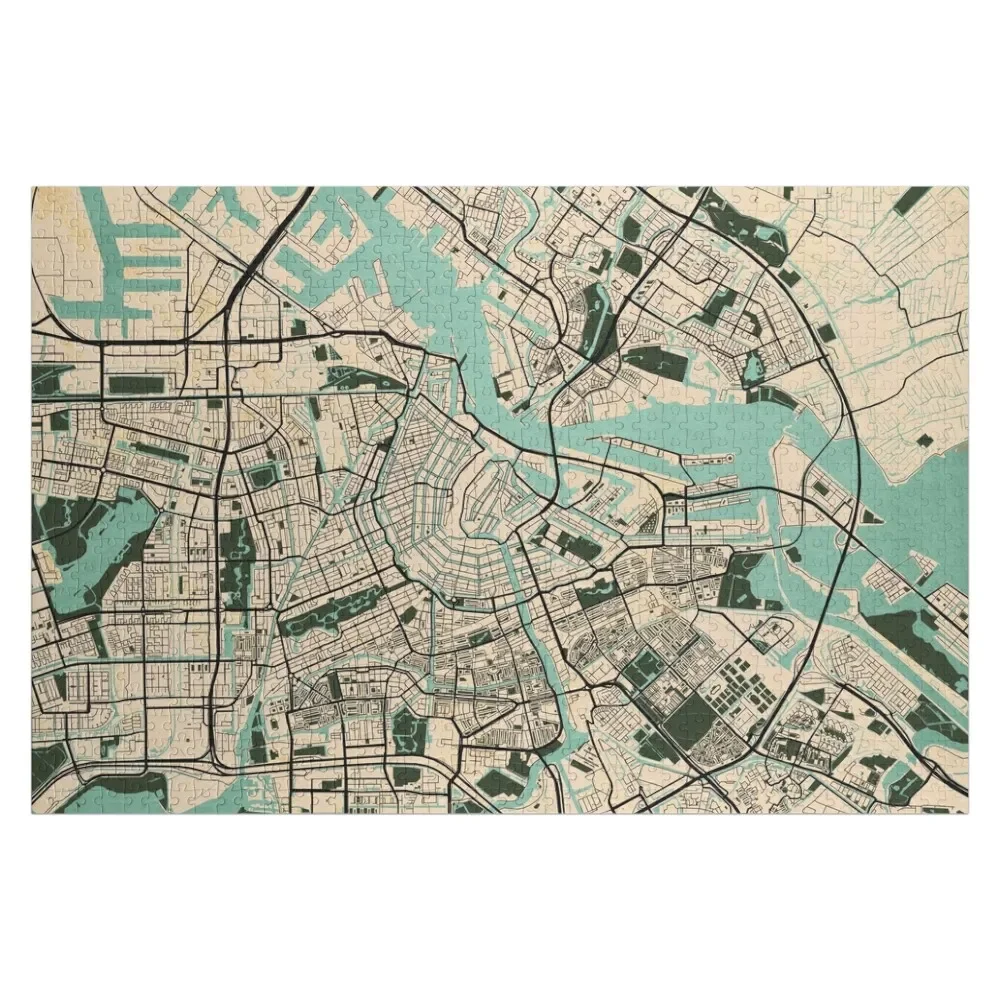 

Amsterdam City Map of Netherlands - Vintage Jigsaw Puzzle Customs With Photo Custom Wooden Jigsaws For Adults Puzzle