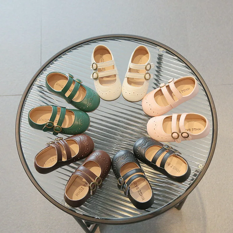 

2023 New Spring and Summer Children Shoes Soft Bottom Lovely Princess Shoes Round Head Breathable Girls Leather Shoes