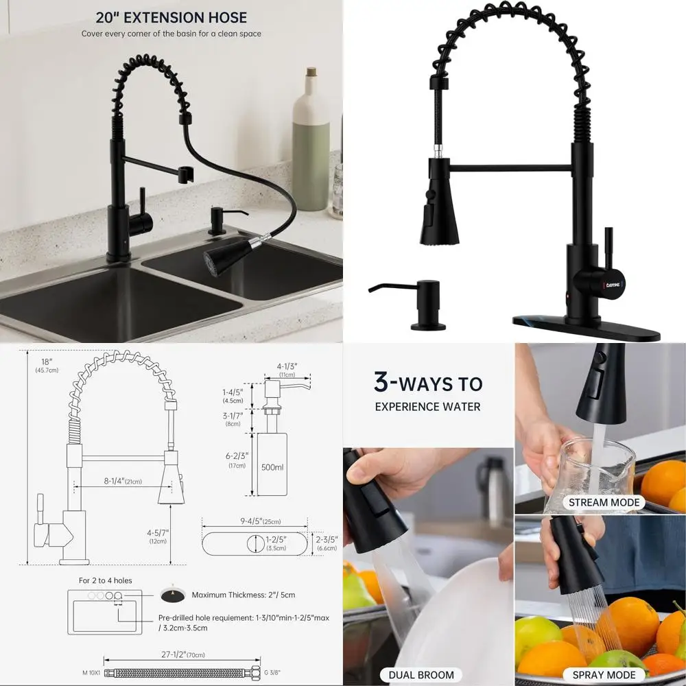 

Hands-Free Matte Black Kitchen Faucet with Pull-Down Spray and Soap Dispenser, Stainless Steel Sensor Tap