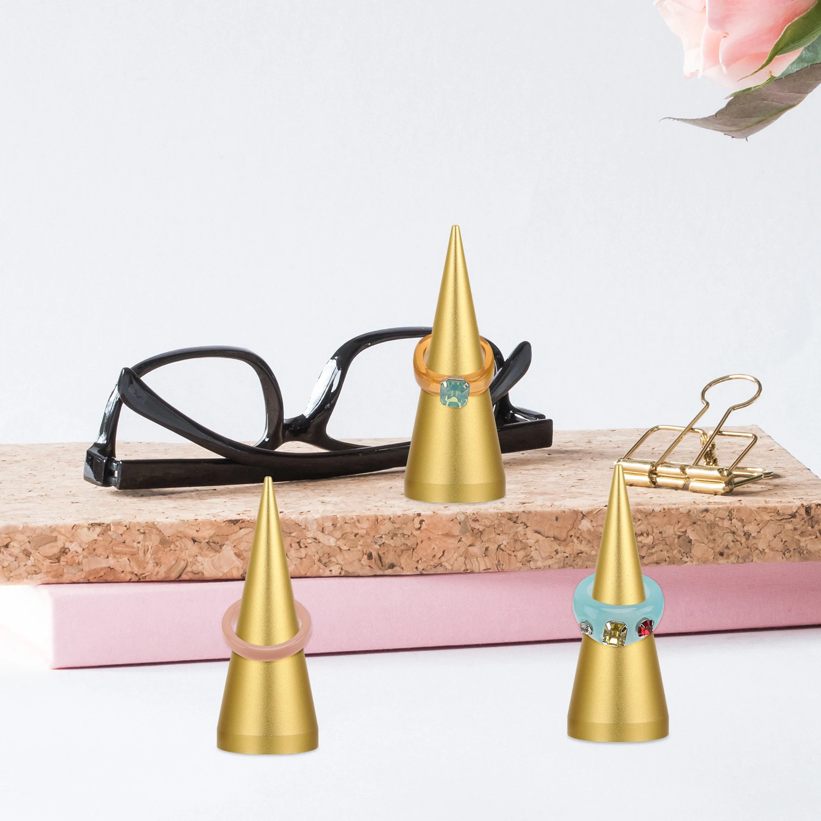 

Metal Jewelry Display Stand Wedding Ring Storage Cone Golden Durable Modern Design Home Office Store Use Cone Ring Holder