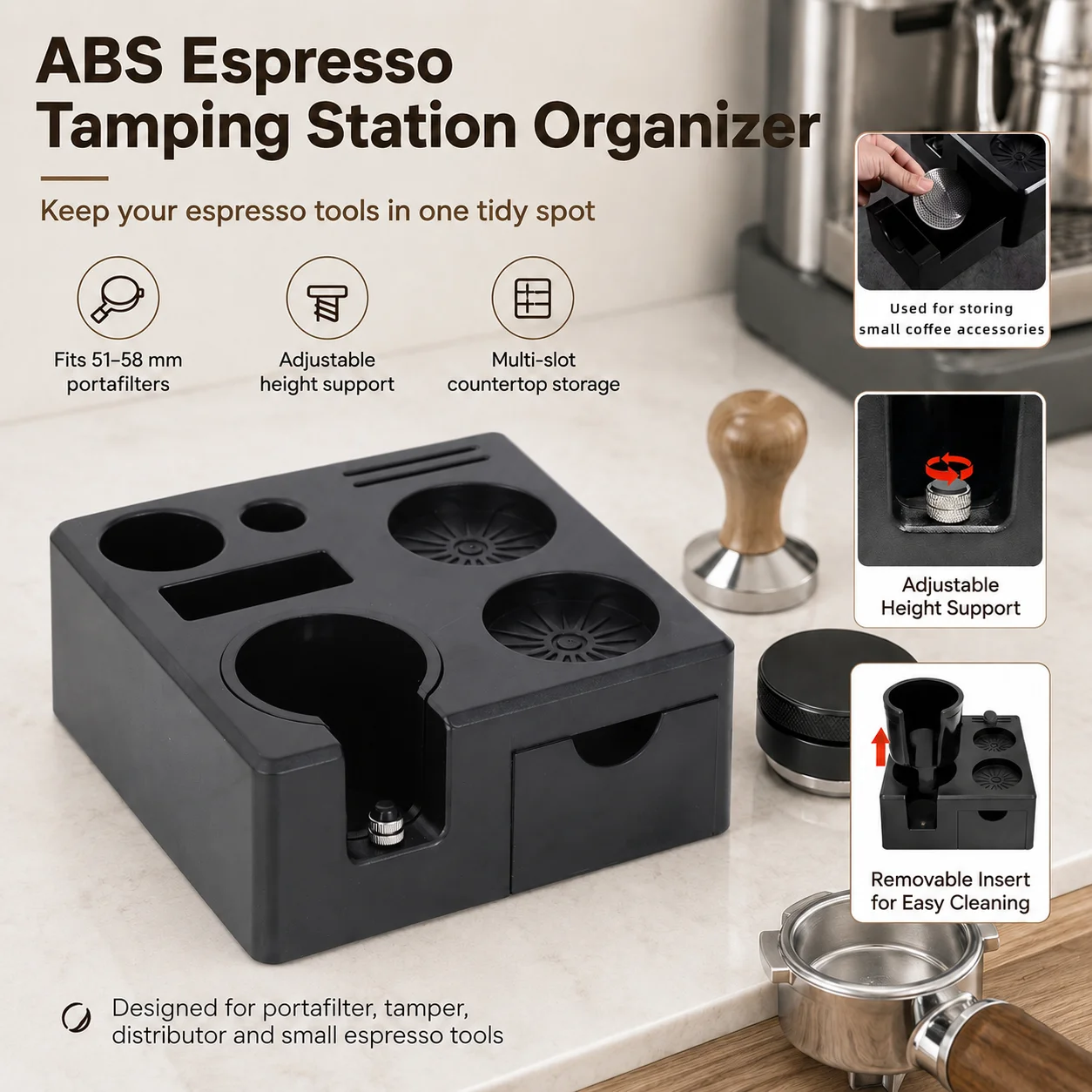 1pcs Italian Coffee Multi-functional Stand, Drawer-type Non-slip Storage Rack, 51-58mm Tamper Dispenser and Portafilter