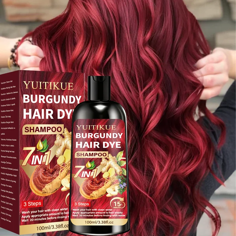 YUITIKUE 100ml Burgunderfarbenes Haarfärbeshampoo, 7 IN 1 15-Minuten Schnellfärbung, Natürliche Feuchtigkeitspflege für Glänzendes & Langanhaltendes Haar – Detail 3