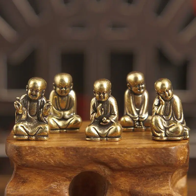 【MA】1PCS Pure Brass Zen Monk Statues 5 Zen Poses Tea Pet Vintage Figurines For Desk, Tea Table & Mindful Space Collectible Gift