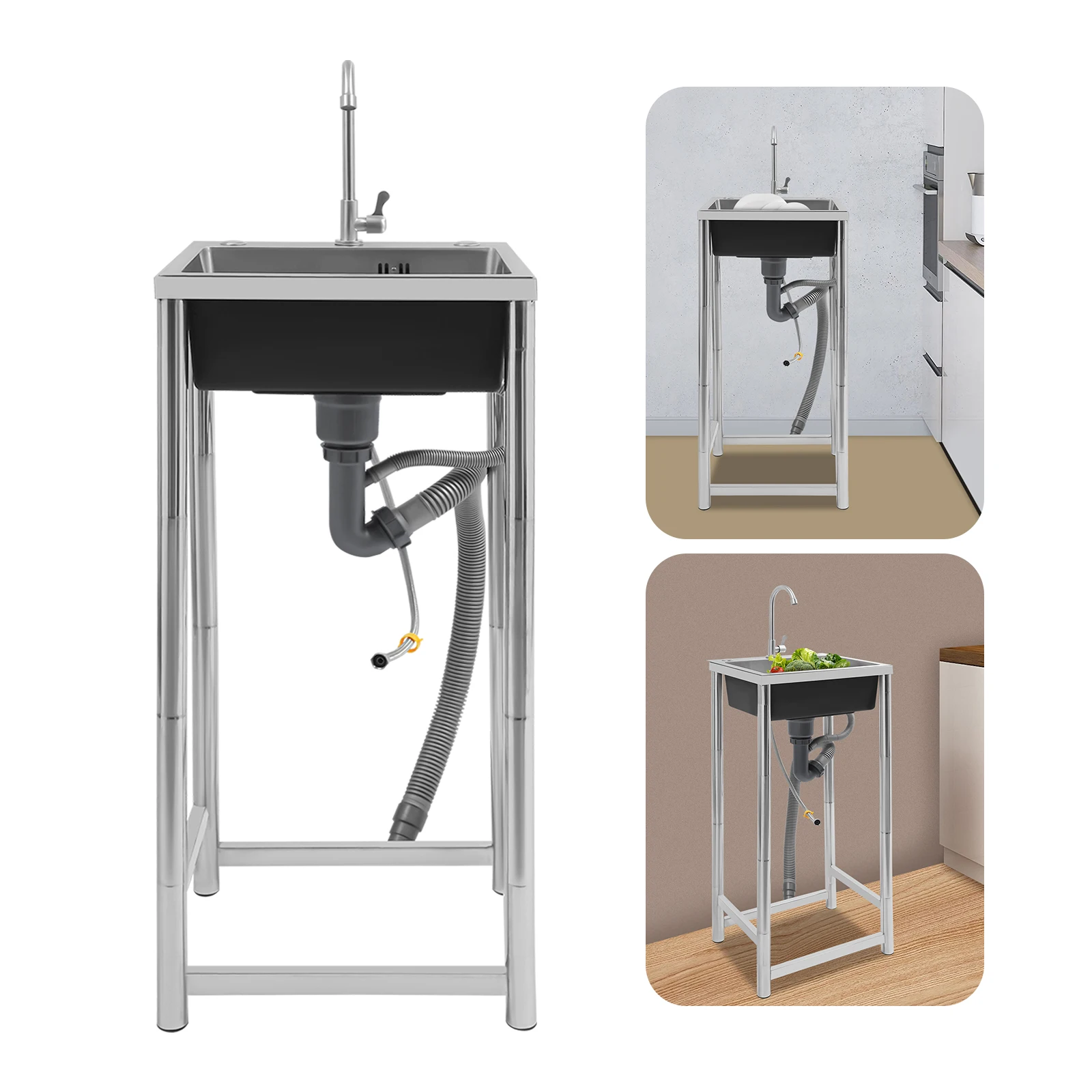 حوض تجاري من الفولاذ المقاوم للصدأ قائم بذاته مع صنبور حوض واحد للمطبخ وغرفة الغسيل والمطعم