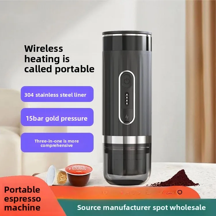 Portable Espresso Machine 3 in 1 Capsule Powder Electric Outdoor Car Wireless Heating Coffee Machine
