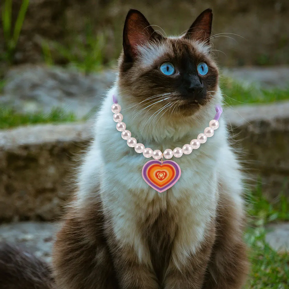 

2Pcs Pet Necklace Collar Heart Design Adjustable Beaded Jewelry for Cats Dogs Multiscene Use Longlasting Choker Collar for Dogs