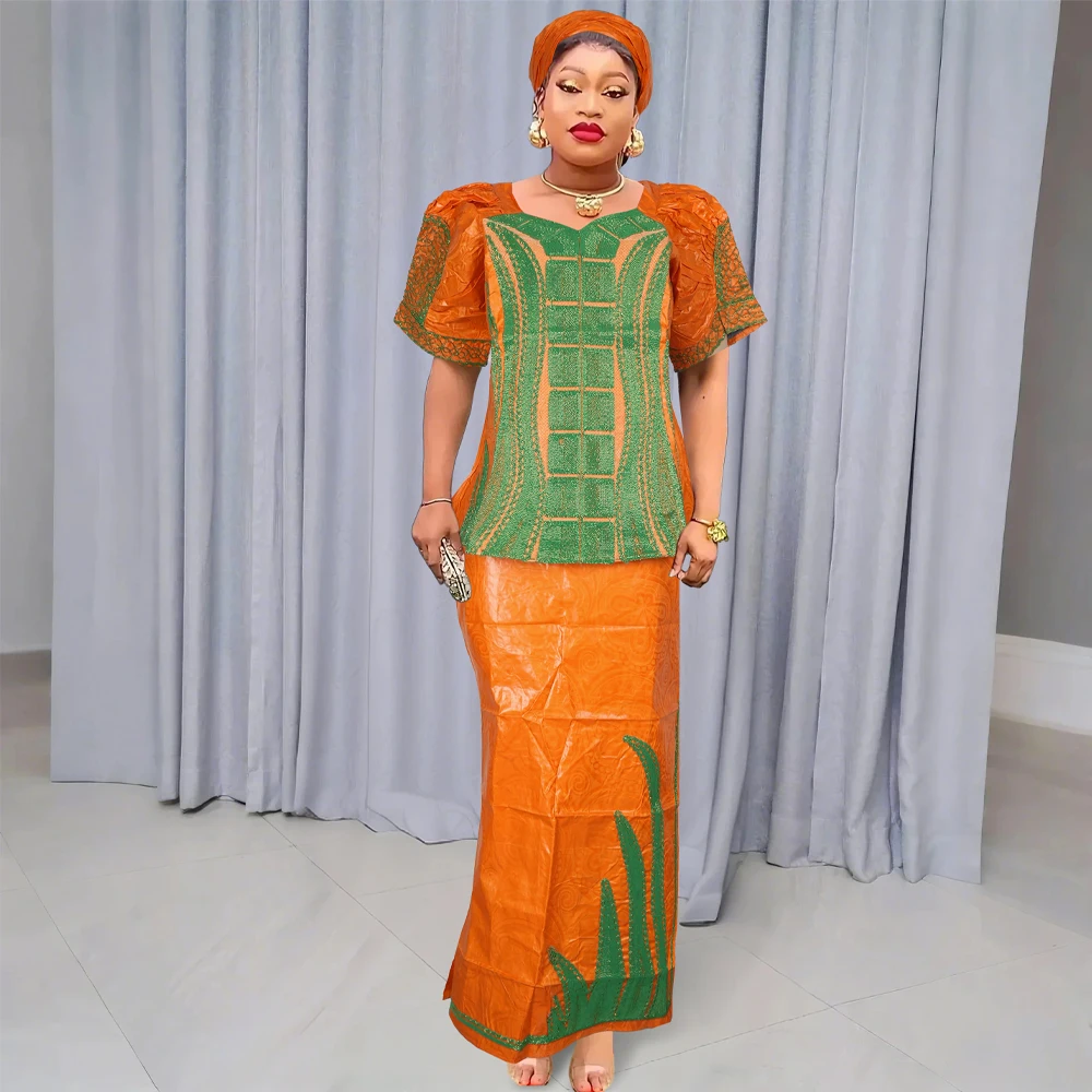 H&D African Clothes For Women Tradition Dress Embroidery Bazin Wedding Party Dress Ankara Robes Trads Wears African Clothes 2024