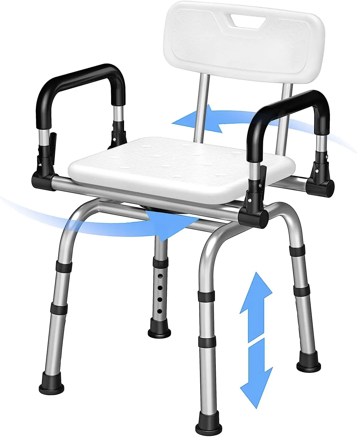 

360° Rotating Shower Chair with Armrests and Back, Heavy Duty Adjustable Seat for Elderly and Adults