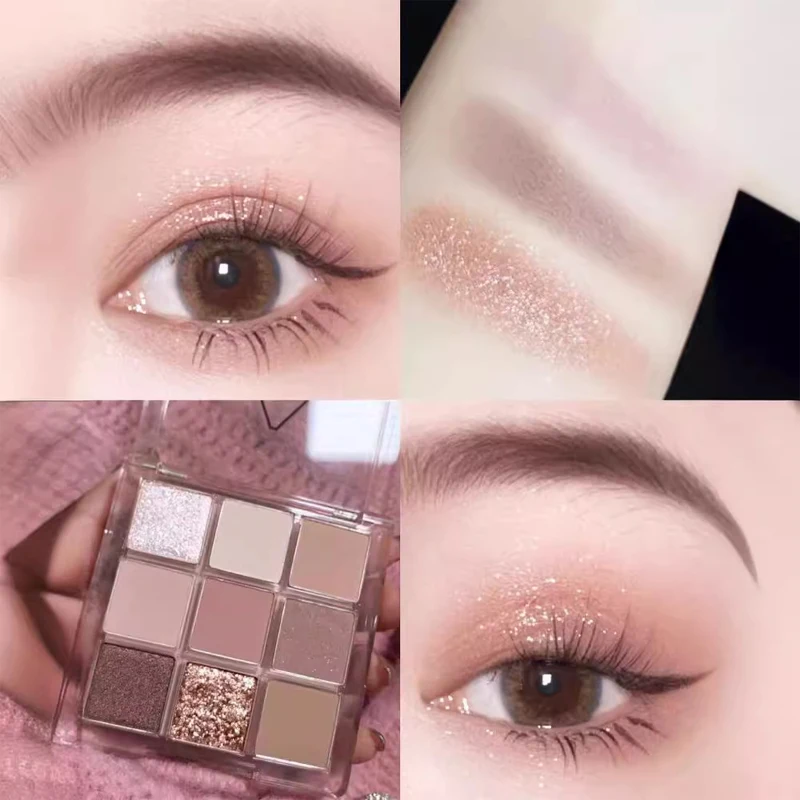 Clearance 9 สีอายแชโดว์ Palette สีฟ้าสีชมพู Pearly Glitter อายแชโดว์ Matte Shiny Eye Shadow Eye Pigment Shimmer สําหรับ Eye Makeup