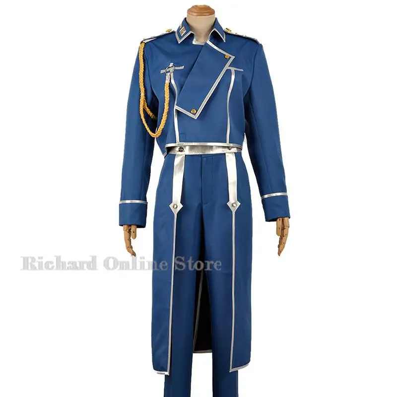 Anime Fullmetal Alchemist Roy Mustang Cosplay Costumes Wig Blue Unisex Military Uniform Halloween Brotherhood Suit Coat Pants