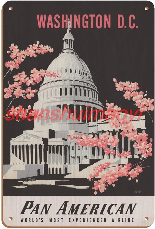 Вашингтон Д.К. - Пан Американские World Airways - Будинок капитала Соединенных Штатов - Винтажный постер путешествий авиакомпании от Aaron Amsp SHAN Вашингтон Д.К. - Пан Американские World Airways - Будинок капитала Соединенных Штатов - Винтажный постер путешествий авиакомпании от Aaron Amsp SHAN