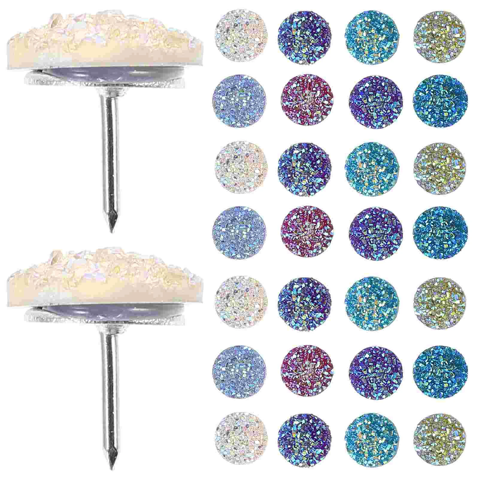 30Pcs Shiny Rhinestone Thumb Pins Mixed Colors Diamond Tacks Cork Board Accessories Multi Function Push Pins Compact Thumbtacks
