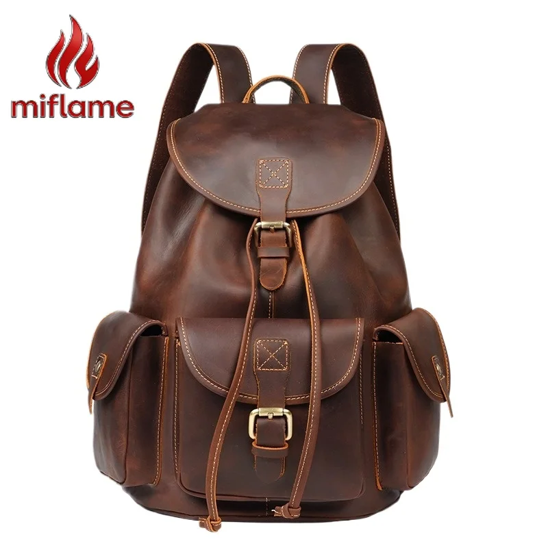 

Vintage Leather Travel Backpack Large Capacity Crazy Horse Casual Business Bag Retro Hiking Rucksack Multi-pocket