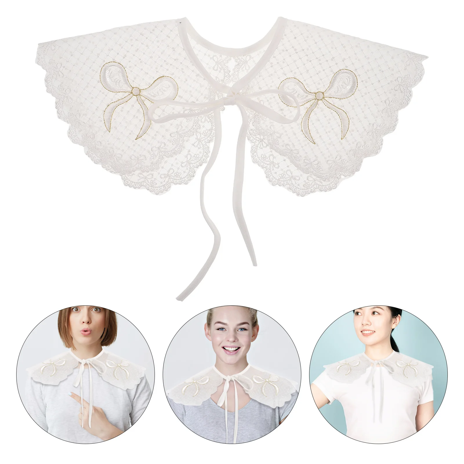 

Detachable Fake Collar Embroidered Mini Cape Shawl Collar Women Cotton Comfortable Casual Party Date False Fake