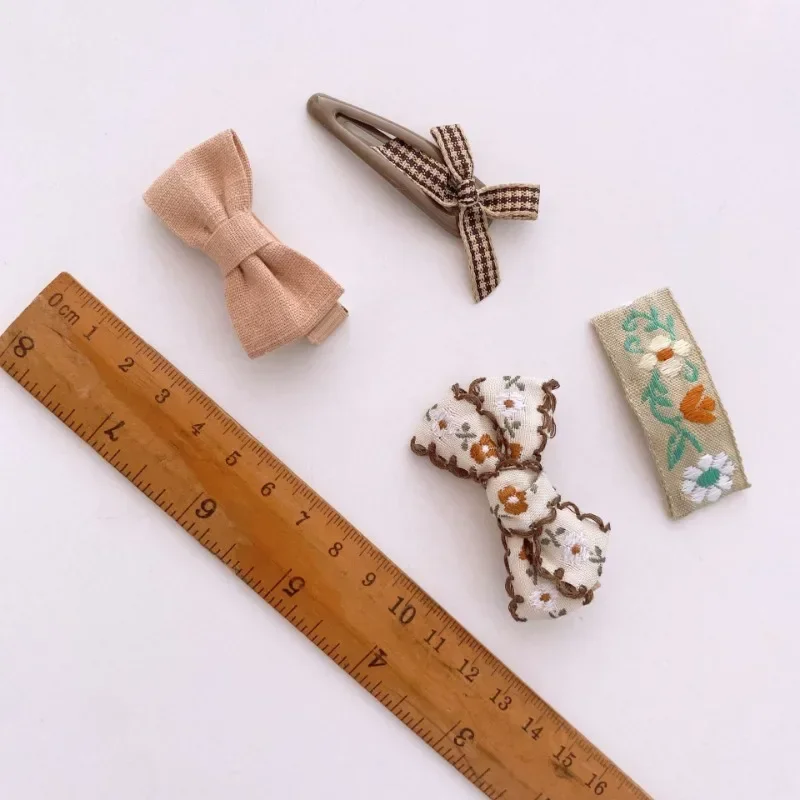 8Pcs/set Chocolate Fabric Bow BB Hairpin Barrettes Headwear Kid Babies Hair Clips for Girls  Korean Hair Styling Accessories New