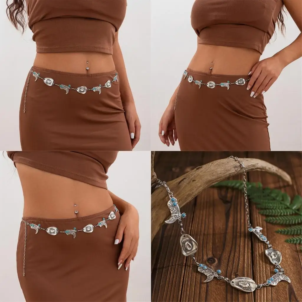 

39BB Waist Belt Hot Girl Stylish Metallic Cowboy Adjustable Body Chain for Dress