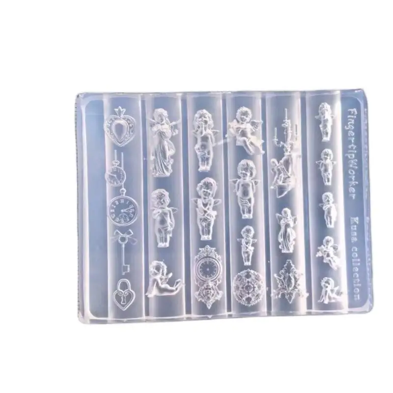 الملاك ساعة ثلاثية الأبعاد سيليكون قالب الأظافر قفل القلب الأظافر قوالب DIY مسمار الفن زينة ختم لوحات أدوات تصميم مانيكير