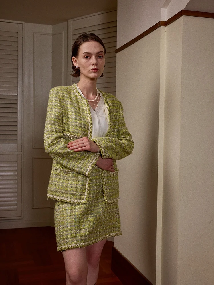 een Light Forest High-End Cusized Tweed Prestige Small Fraance Sle Jaet Luxe gezellige damesjas met lange mouwen