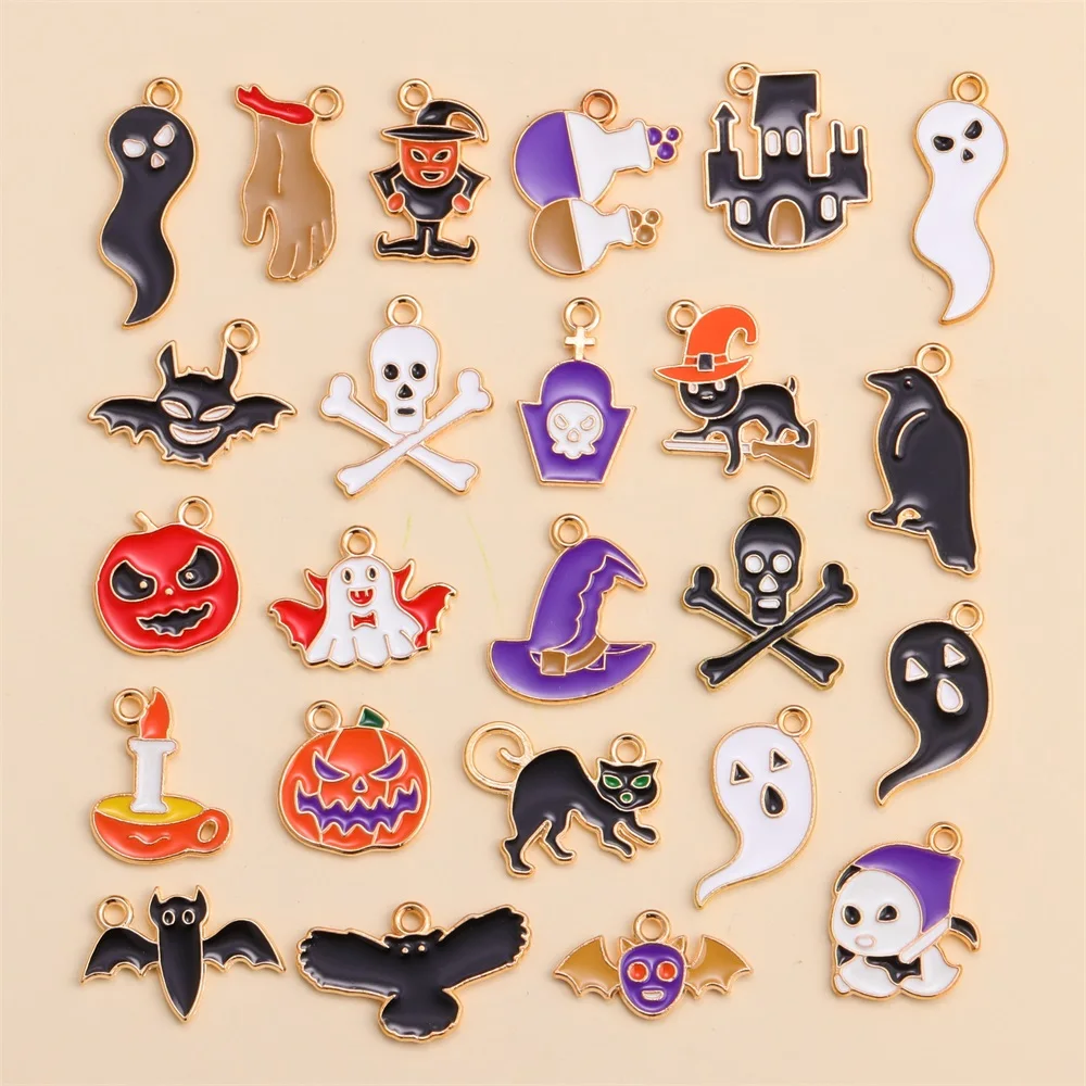 

Mixed 10Pcs Enamel Ghost Bat Cat Pumpkin Pendant for Women Jewelry Making Halloween Charms Cute Earrings Necklace DIY Craft Gift