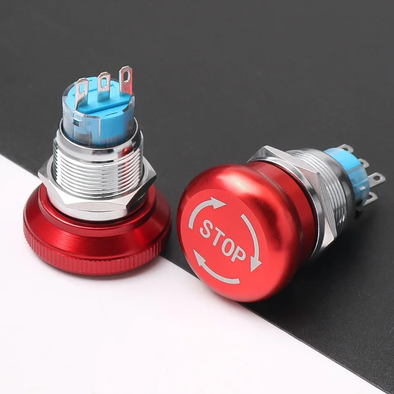 1PCS 16mm19mm22mm Metal Emergency Stop Button Switch Waterproof Mushroom Head Self-locking 3Pins 1NO1NC 6Pins 2NO2NC