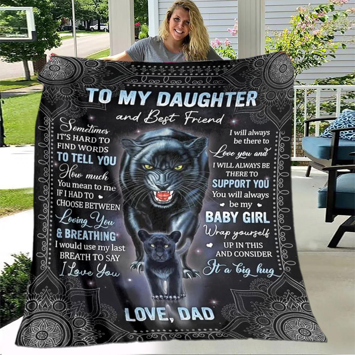 Personalized Blanket Dad Mom To Daughter Blanket  lion wolf tiger Blanket  Sofa bed Blanket From family