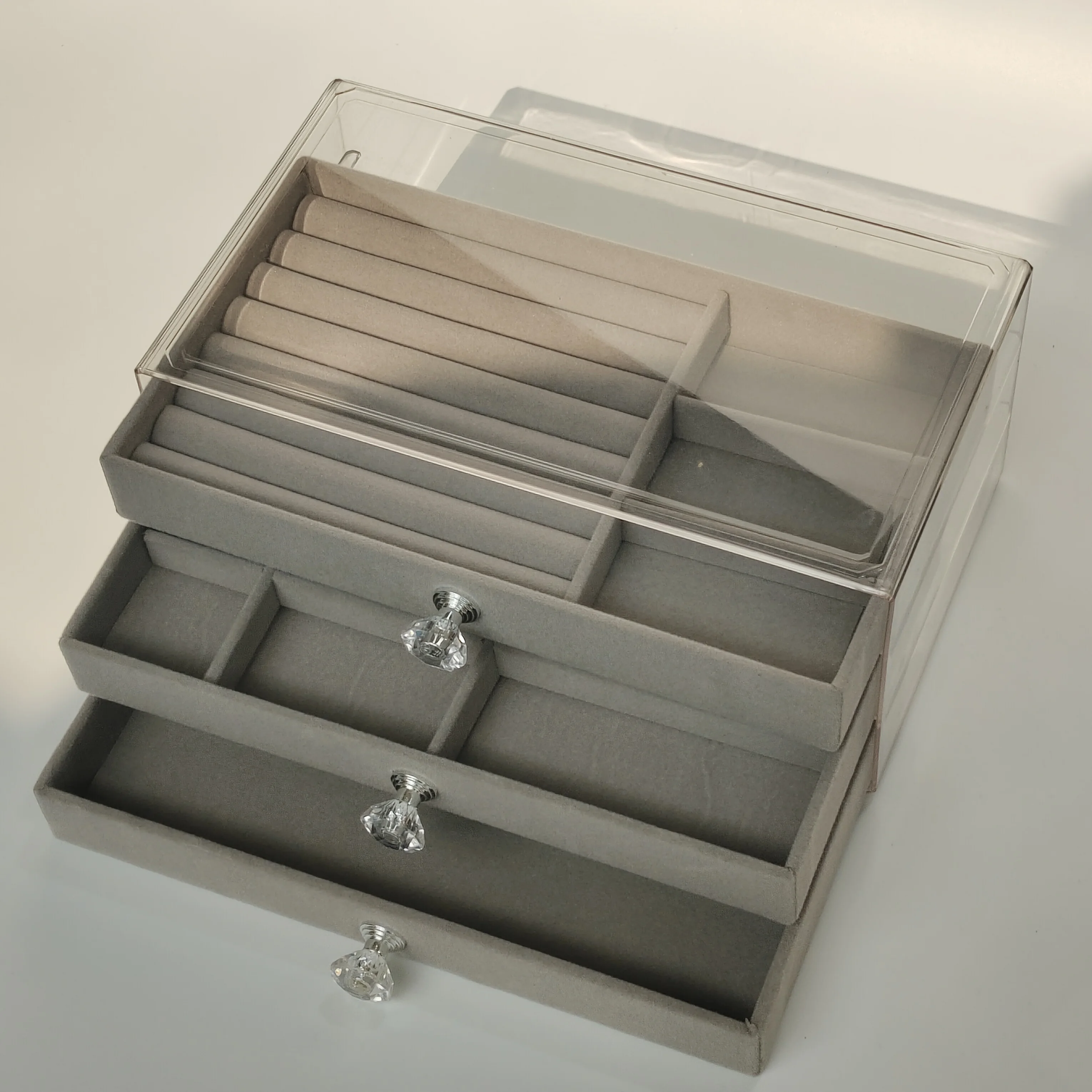 

HOT High-capacity Three-layer Flannel Jewelry Box Drawer Storage Organizer for Earrings Necklaces Rings Display Gift Box