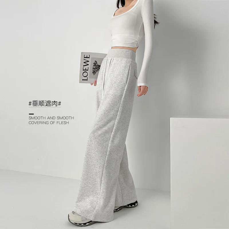 FL Women's Gray Sports High Waist Hanging Loose Slimming Straight Leg Wide Leg Pants American Sweatpants Women Leisure Pants Y2k