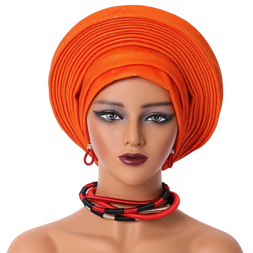 

2024 New African Headtie Turban Nigeria Auto Gele Head Wraps Auto Gele Women's Turban Cap Wedding Geles Muslim Head Wraps Bonnet