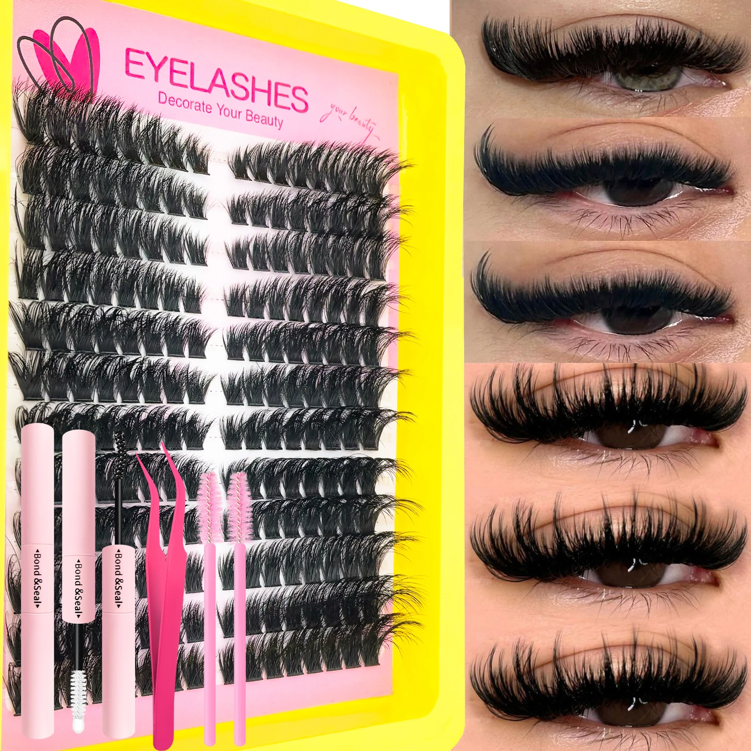 رموش صناعية فردية 80D D مجموعات رموش مجعدة مع ملاقط وغراء عين القطة عيون درامية رقيق، سميك للغاية مريح #1