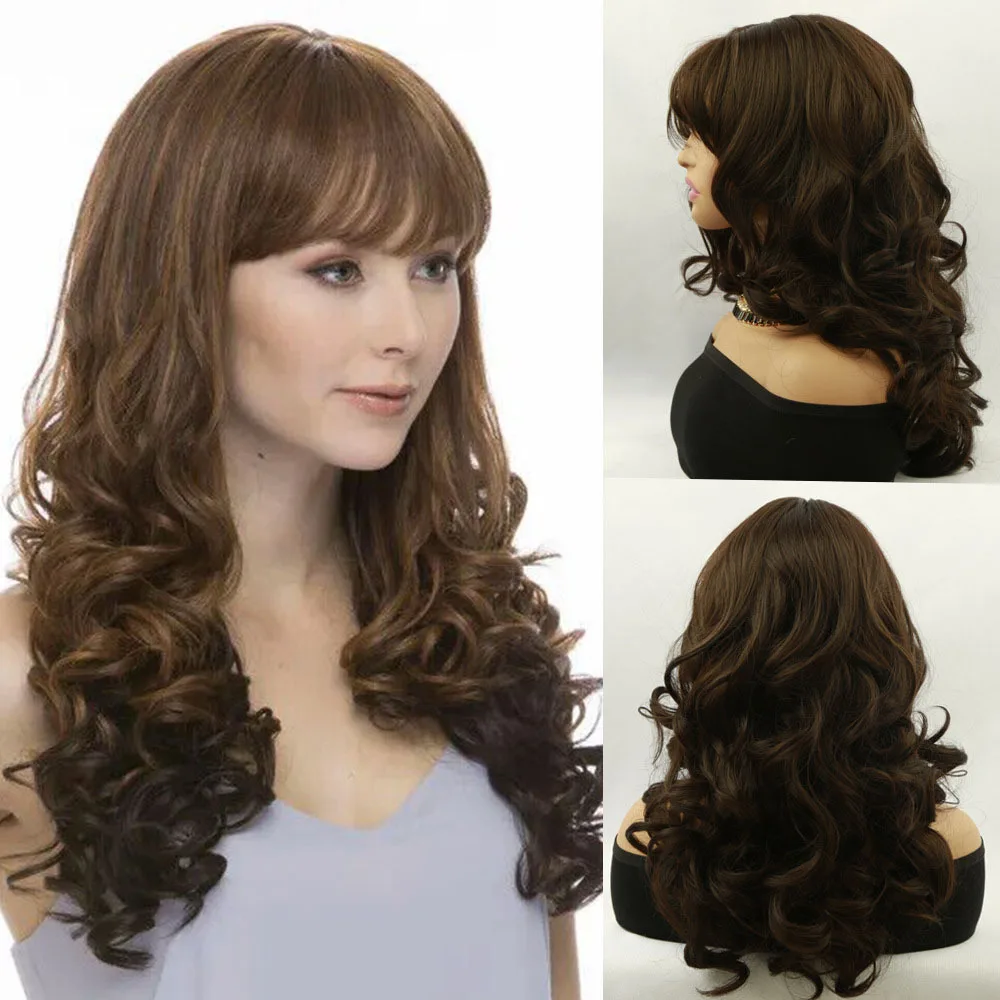 European and American wig women brown long curly hair big wave long hair high temperature silk chemical fiber headgear wig full