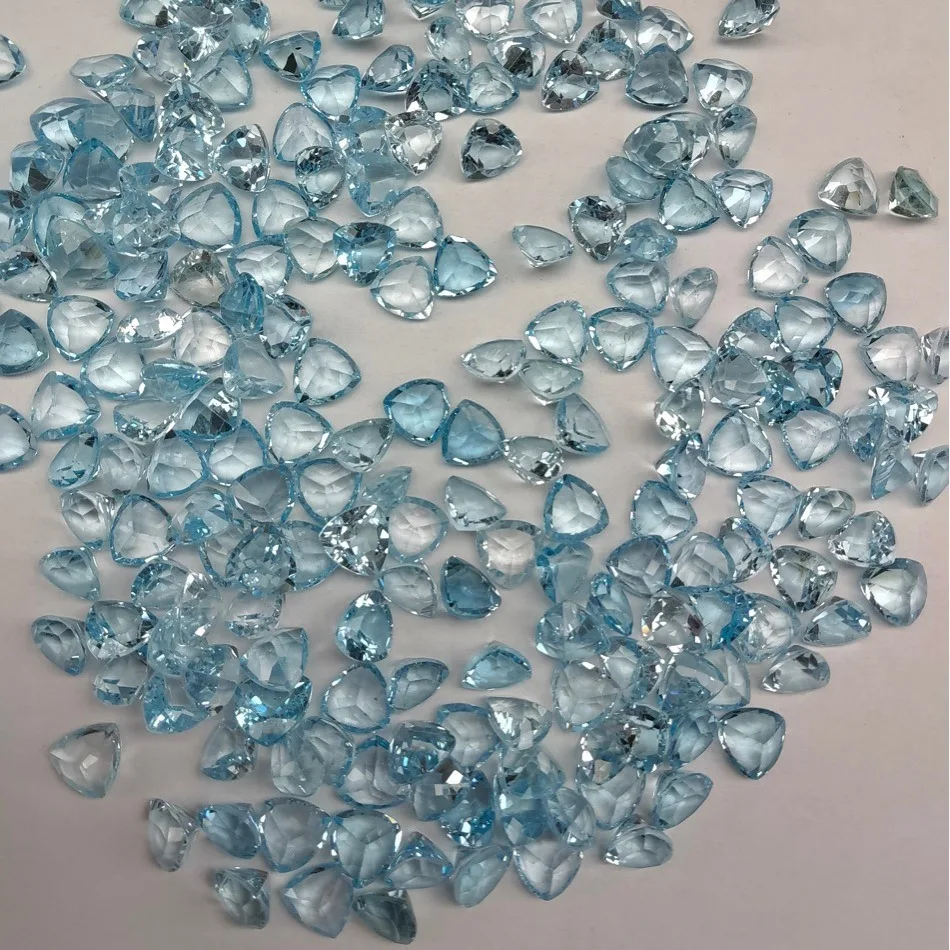 Wholesale 4pcs Genuine Blue Topaz 3mm 4mm 5mm 8mm 10mm Triangle Brilliant-cut Semi-Precious Gemstone Cabochon Ring Face