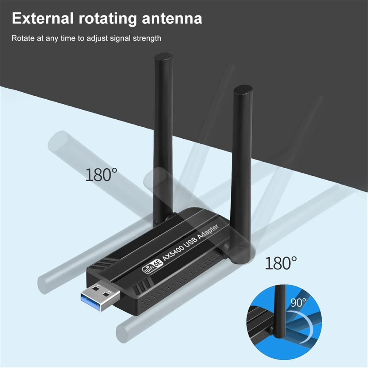 محول WiFi 6E AX5400 USB بطاقة WiFi لاسلكية ثلاثي الموجات 2.4G/5G/6 جيجا هرتز 5400 ميجابت في الثانية USB WiFi6E محول لـ Win10 & Win11