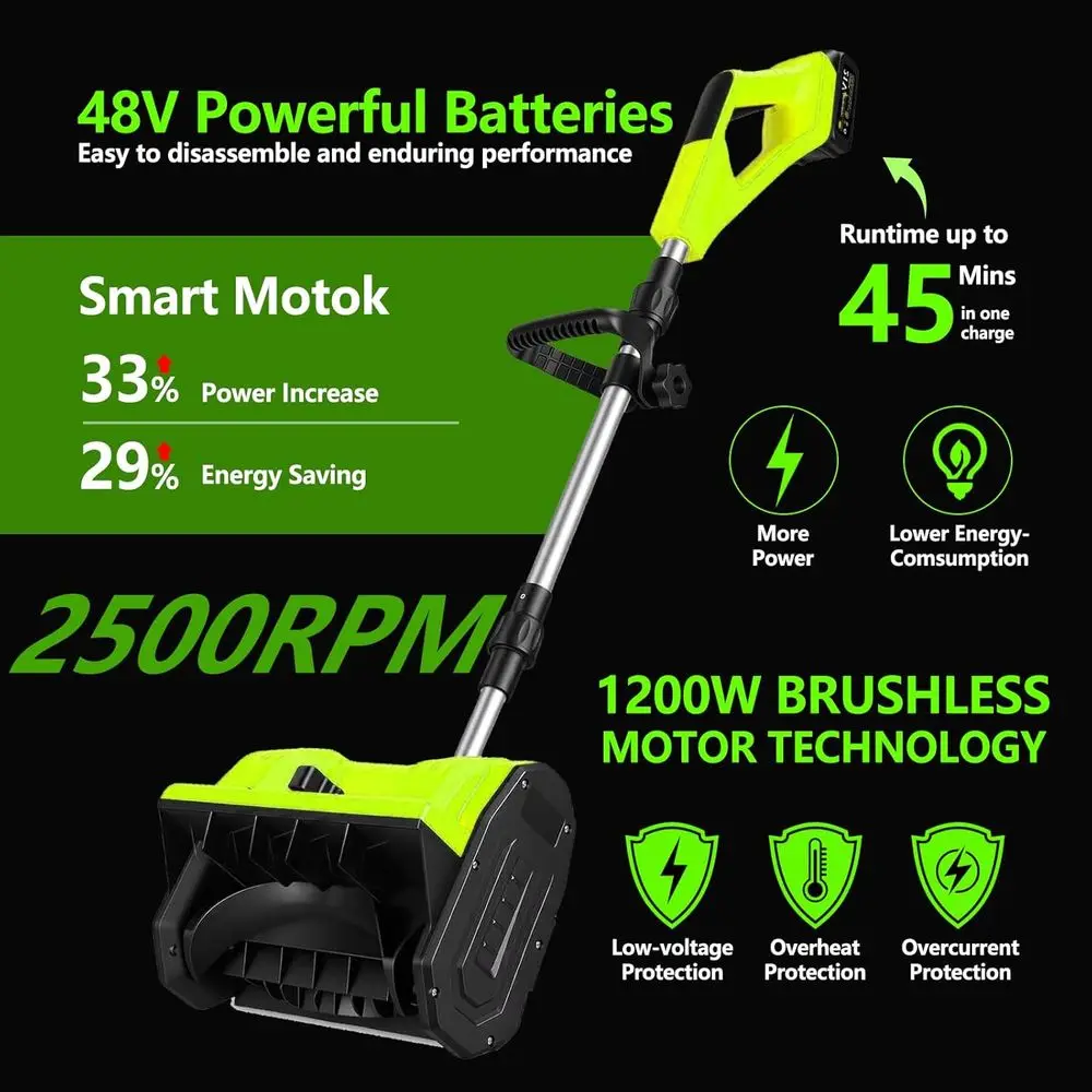 2026 جديد 13 بوصة مجرفة ثلج كهربائية لاسلكية تعمل بالبطارية، بطارية 48 فولت 4.0 أمبير منفاخ ثلج لاسلكي مع بطارية وشاحن، El #5