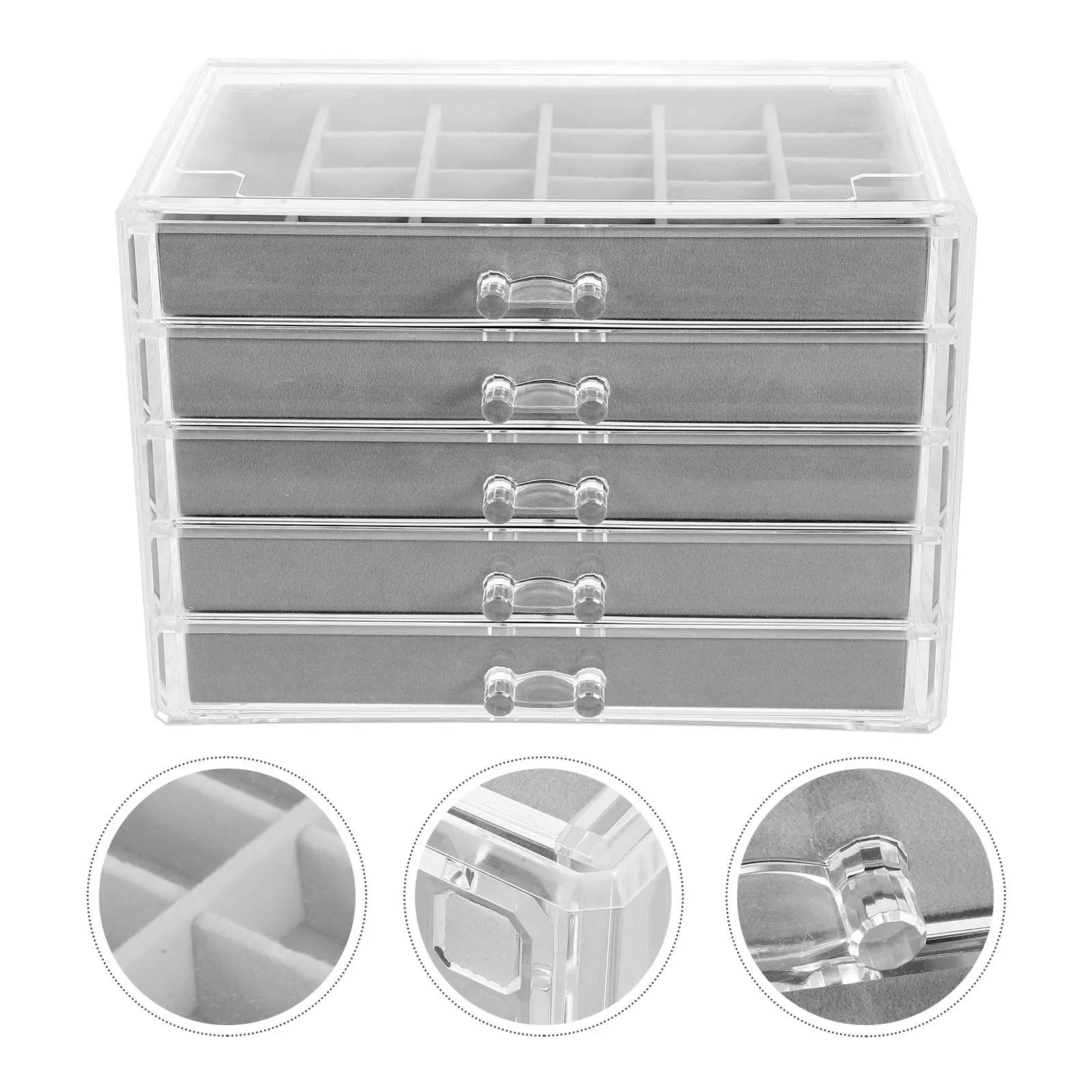 

5-Drawer Acrylic Jewelry Organizer Clear Transparent Storage Box for Earrings Rings Necklaces Bracelets Display Case Desktop