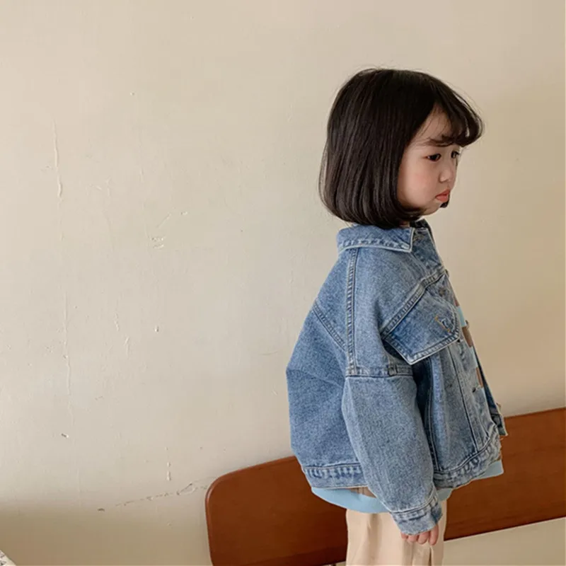 1-8 سنوات الأطفال ملابس خارجية غير رسمية فضفاضة بالأزرار الصبي الفتاة معاطف الدنيم خمر 2025 ربيع الخريف جديد الاطفال الدنيم الستر