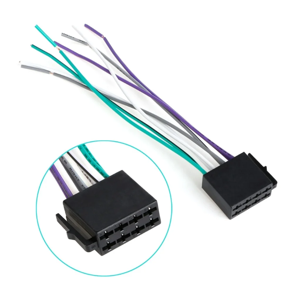 Automotive Electrical Wiring Harness for Car Radio Replacement Projects with Standard Color Code and Function Markings