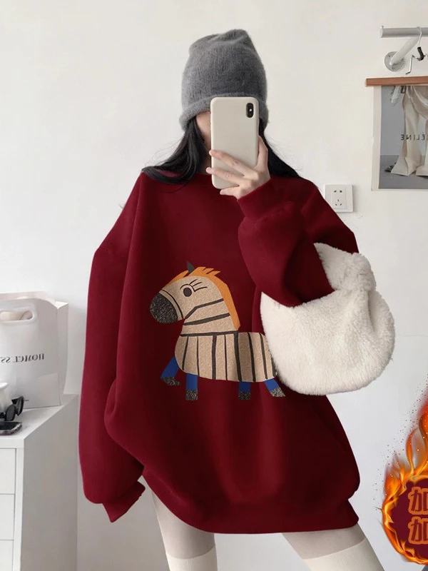 

Мужская модная толстовка больших размеров с круглым вырезом, на флисовой подкладке, утепленная, для осени и зимы, в уличном стиле, к Новому году