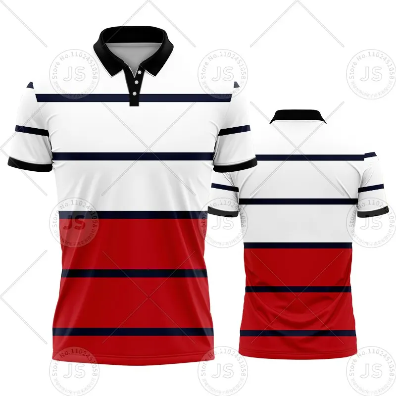 Striped Lapel Advertising Polo Shirt Customized Logo Printed Corporate Work Clothes Beaded Mesh Breathable Business Men's Short